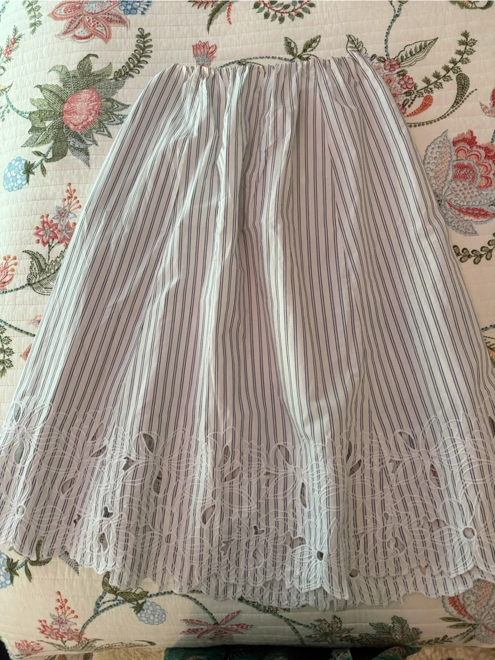 J.CREW Embroidered pull-on midi skirt in striped cotton poplin